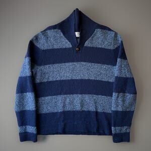 Shipley & Halmos Sweater XL Blue Striped Wool Pullover Shawl Collar Outerwear